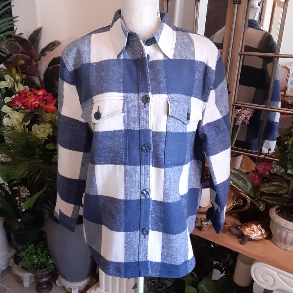 NWT Ahiri Blue Plaid Shacket XL - Luxurious Silk Blend Lining Premium